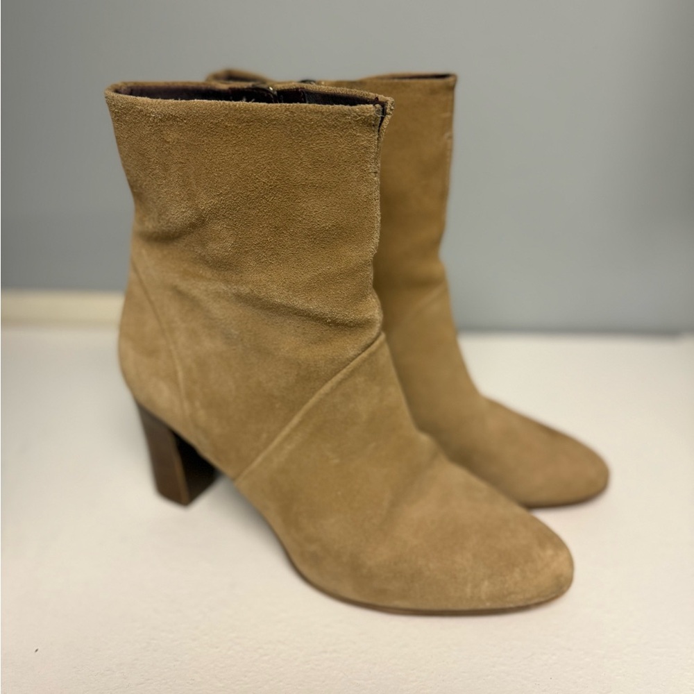 Franco Sarto Pia Beige Suede Leather Block Heel Ankle Booties Size 8M